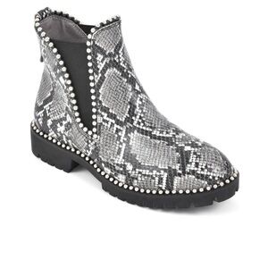Studded Snake-Print Chelsea Boot - Gray